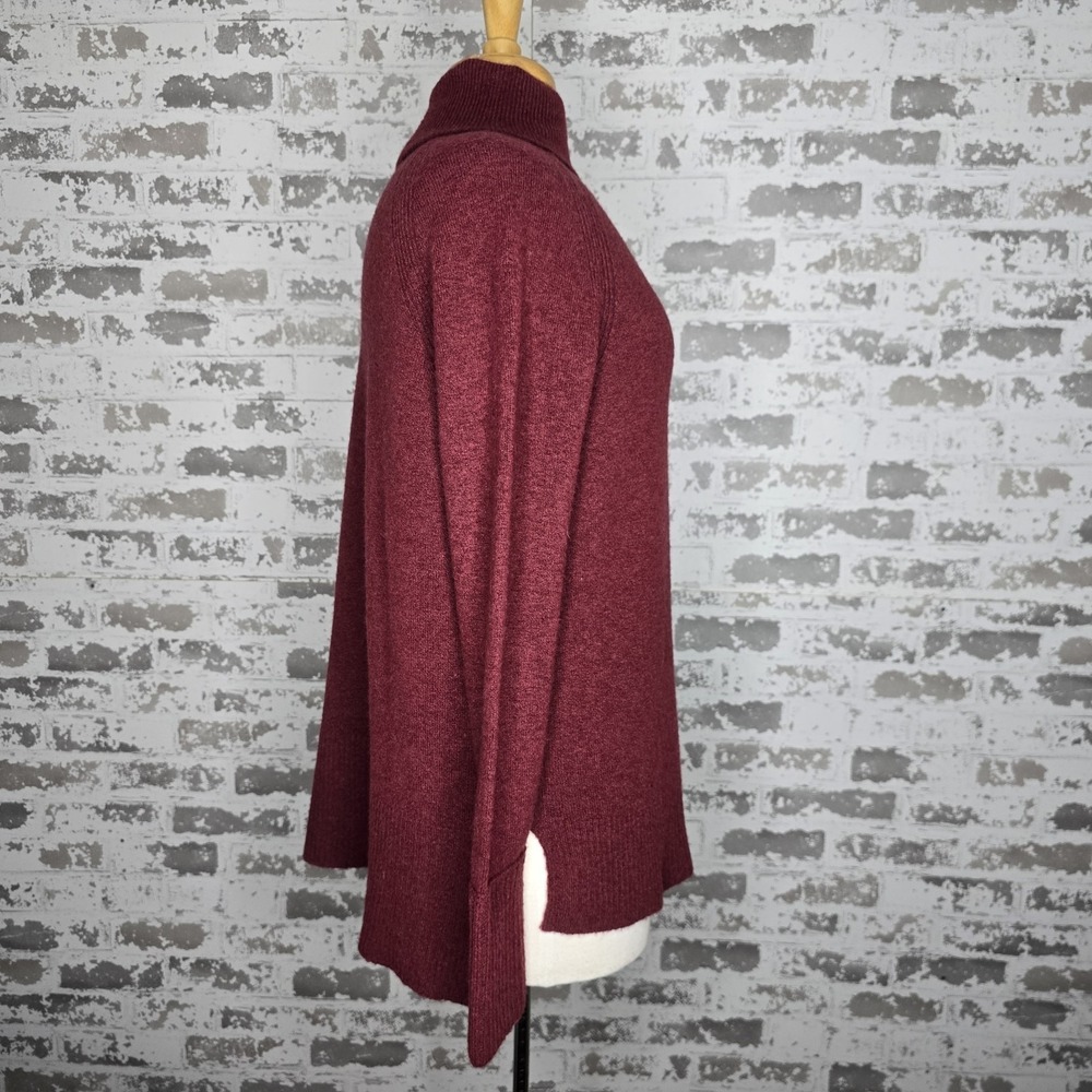J Crew Sweater Womens Small Maroon Turtleneck Side Slits‎ Supersoft Alpaca Yarn